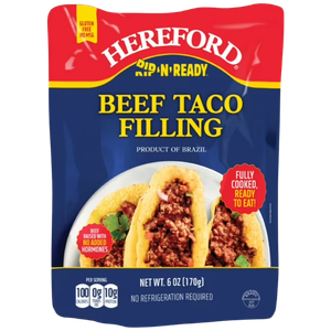 Hereford Fully Cooked Beef Taco Filling, Shelf Stable Pouch, 6oz