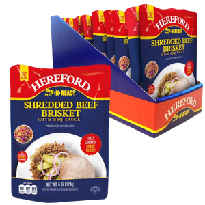 Hereford Fully Cooked Shredded Beef Brisket w/BBQ, Shelf Stable, 6oz each (Case of 12)
