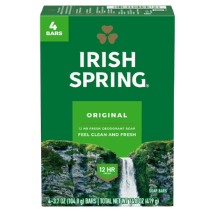 Irish Spring Original Deodorant Bar Soap for Men, With Flaxseed Oil, 3.7 oz Bar (4 Pack)