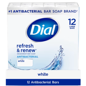 Dial Antibacterial Bar Soap, Refresh & Renew White Deodorant Bar, 4oz (12 Bars)