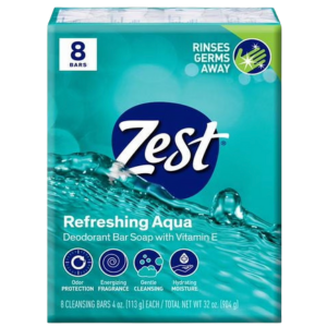 Zest Deodorant Bar Soap, Hydrating Moisture, Aqua