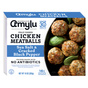 Amylu Sea Salt & Cracked Black Pepper Chicken Meatballs, 10oz