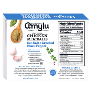 Amylu Sea Salt & Cracked Black Pepper Chicken Meatballs, 10oz