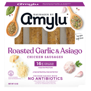 Amylu Roasted Garlic & Asiago Chicken Sausage, 12oz