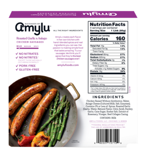 Amylu Roasted Garlic & Asiago Chicken Sausage, 12oz