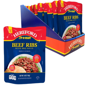 Hereford Beef Ribs with Barbecue Sauce, Shelf Stable Pouch, 6oz each (Case of 12)
