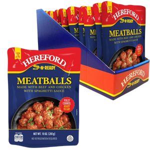 Hereford Meatballs w/Spaghetti Sauce, Fully Cooked, Shelf Stable, 10oz each (Case of 12)