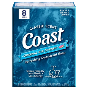 Coast Refreshing Deodorant Bar Soap, Classic Scent, 3.2 oz, 8 Bars