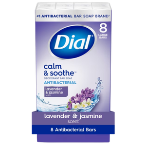 Dial Antibacterial Bar Soap, Calm & Soothe Lavender & Jasmine, 4oz (8 Bars)