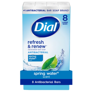 Dial Antibacterial Bar Soap, Refresh & Renew Spring Water Deodorant Bar, 4 oz (8 Bars)