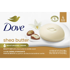 Dove Beauty Bar Women's Bath Soap Shea Butter, 3.75 oz 4 Bars