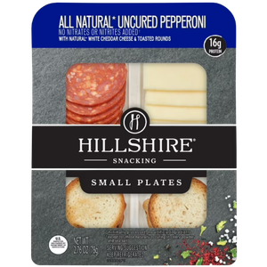 Hillshire Snacking Protein Small Plates, All Natural Uncured Pepperoni, Natural White Cheddar Cheese & Toasted Rounds Snack Pack, 2.76 oz (Refrigerated)