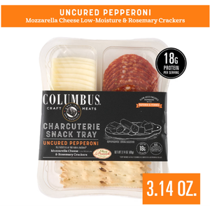 COLUMBUS Charcuterie Snack Tray with Uncured Pepperoni, Mozzarella Cheese, and Rosemary Crackers, 3.14 oz, Ready to Eat